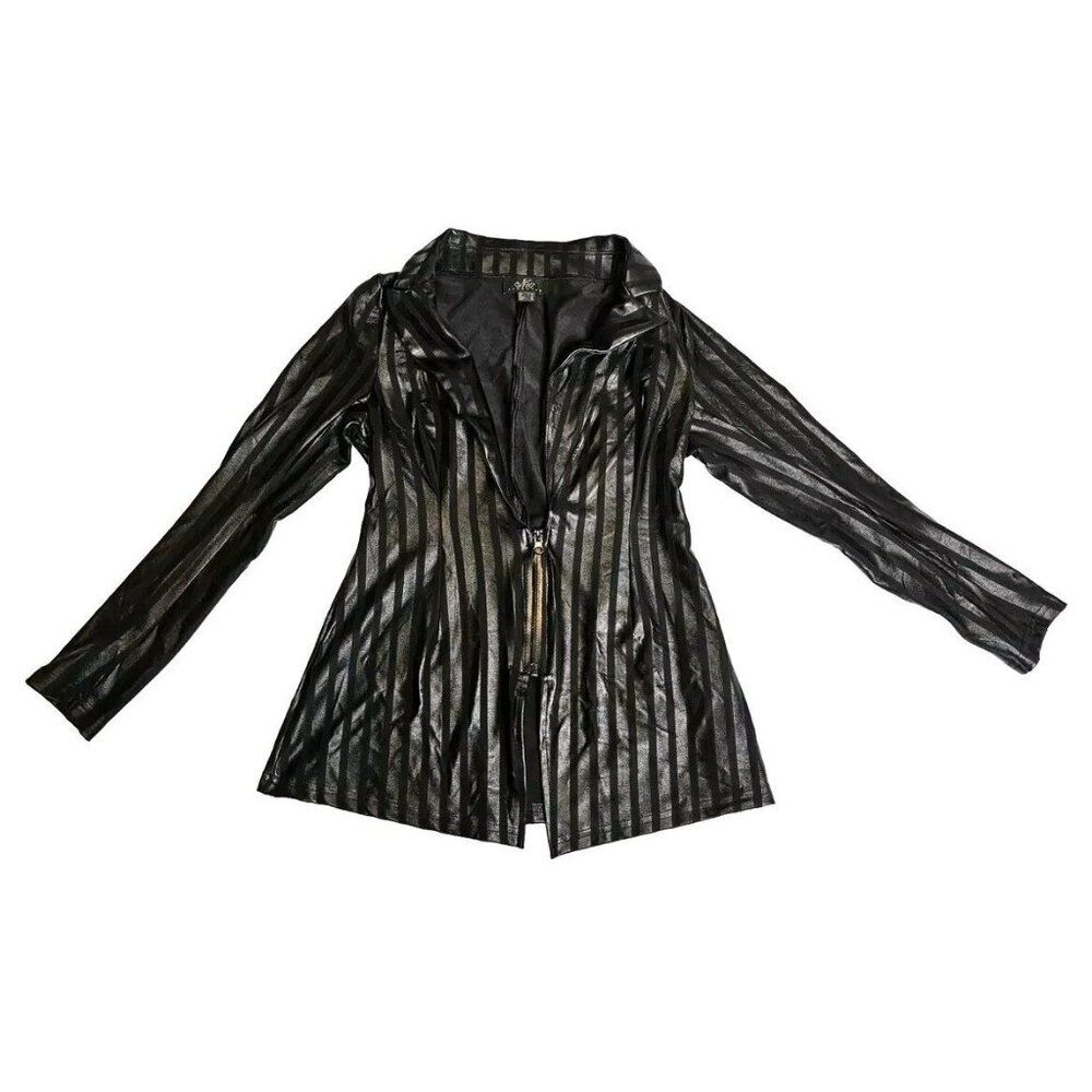 Sexy Noir Handmade Zip Wetlook Striped Long Sleeve Top Women's Small Fetish Goth